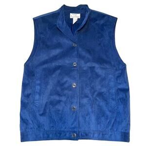 Vintage Da Rue Womens Vest Jacket Faux Suede Button Down Cobalt Blue Size 8